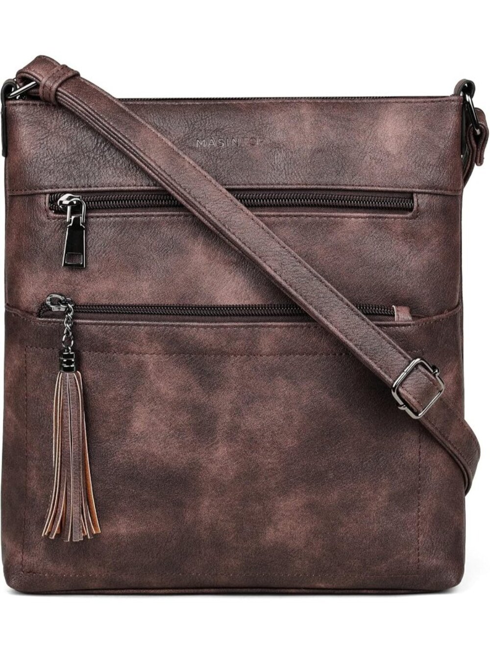 Women's Vintage Multi Pocket Crossbody Bag Trendy Tassel With Adjustable Strap